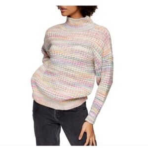 Topshop Multicolor Space Dye Chunky Knit Turtleneck Sweater Pullover M 8-10 EUC